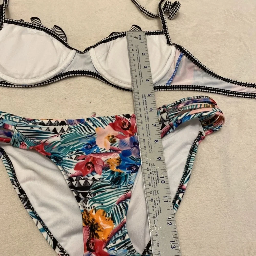 Raisins Tropical Print Bikini with Ruffle Detail